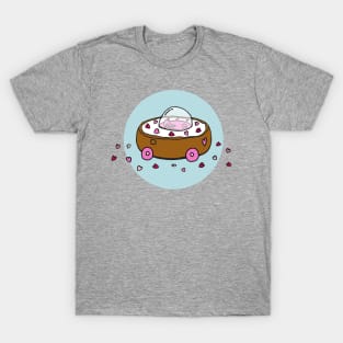 Valentine's Day Donut Car with Heart Sprinkles (Blue) T-Shirt